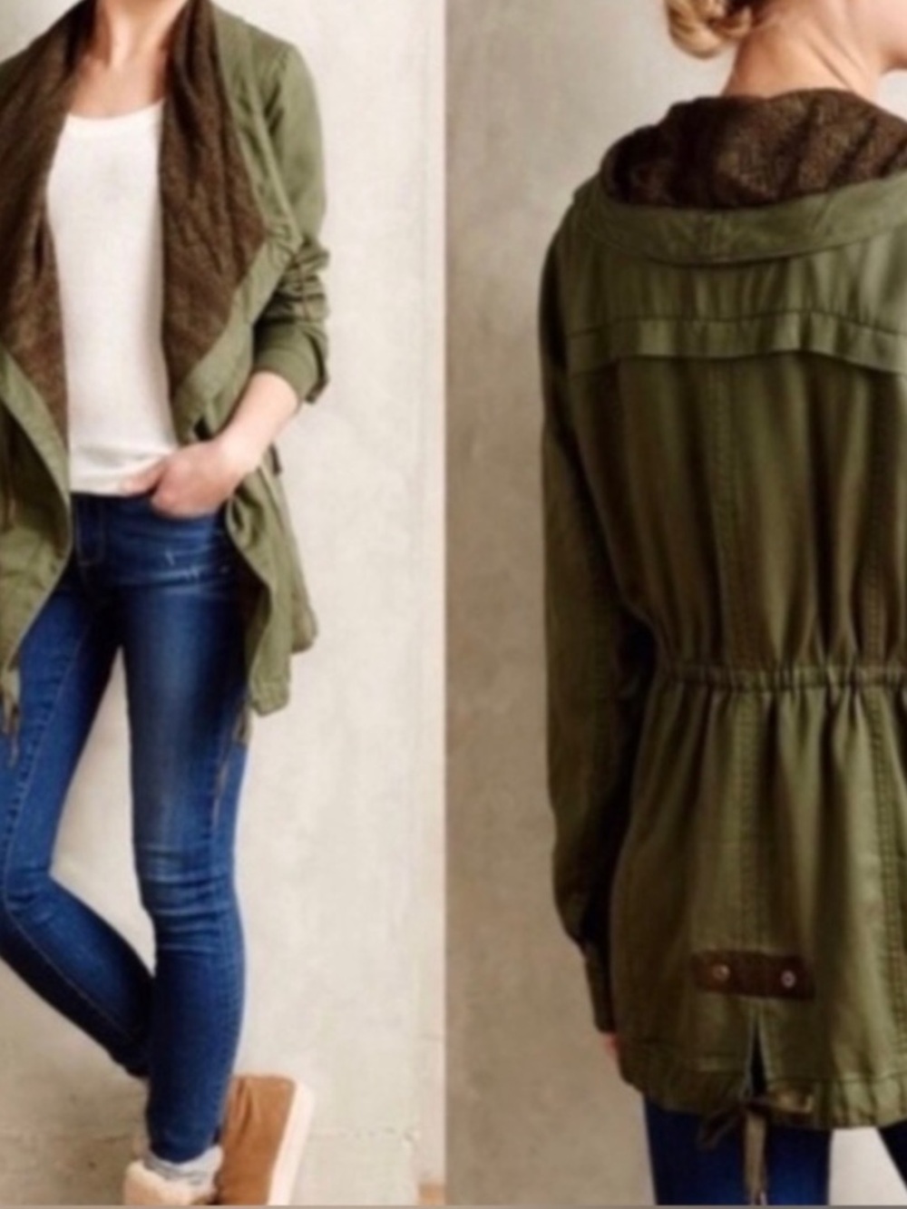 Hei Hei by Anthropologie Olive Green Drawstring Utility Jacket Anorak | M P